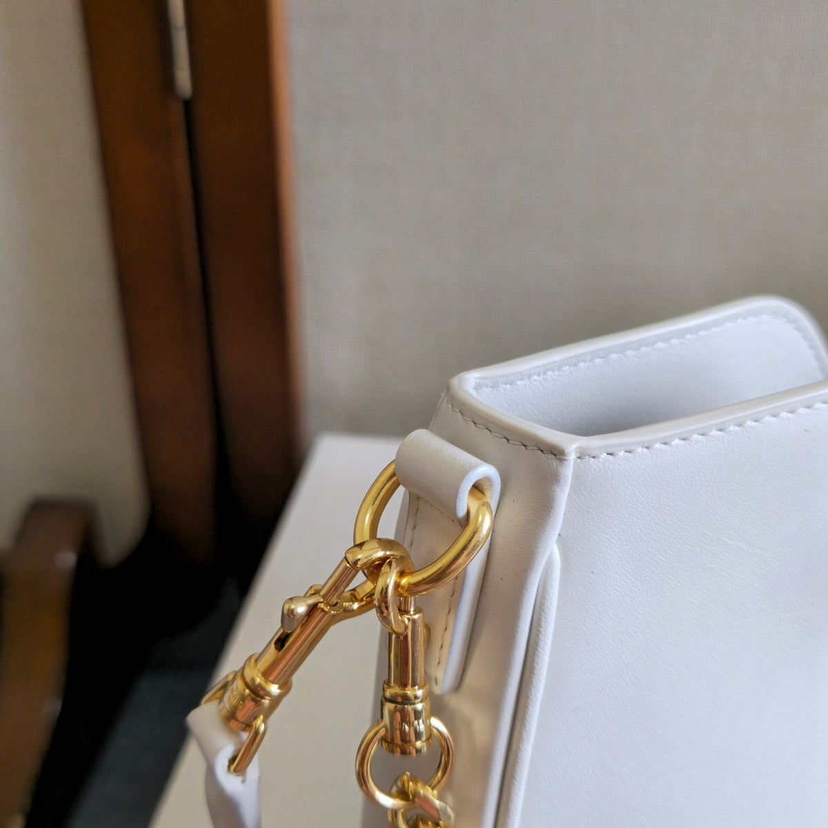 Celine 25S Shoulder Camille 16 Soft 27mm in White Calfskin Gold Hardware Bag