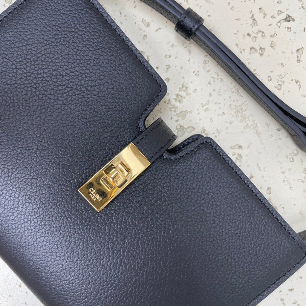 Celine 16 Strap Pochette 18 in Black Supple Calfskin Gold Hardware Bag