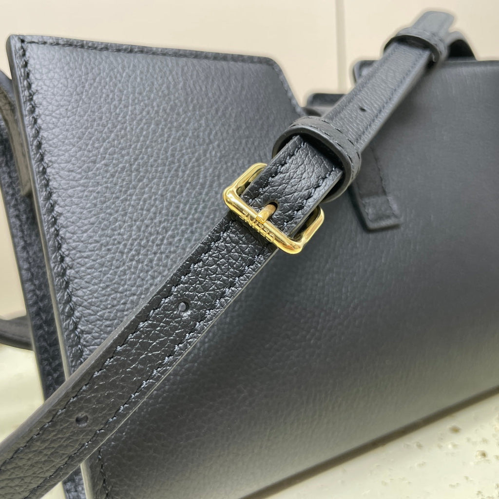 Celine 16 Strap Pochette 18 in Black Supple Calfskin Gold Hardware Bag