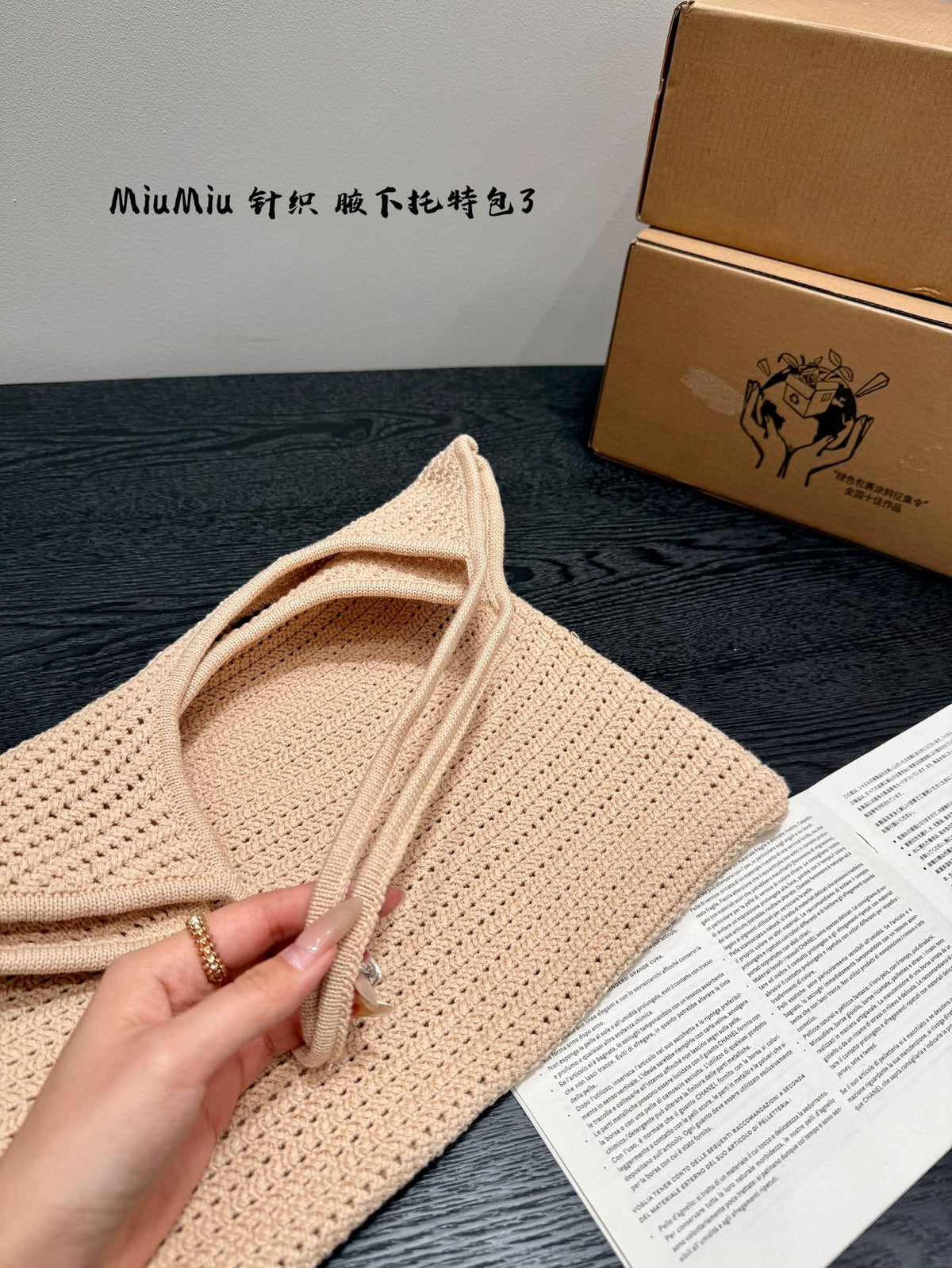 Ivy Hobo Bag 36 in Beige Mesh Black Embroidered Logo