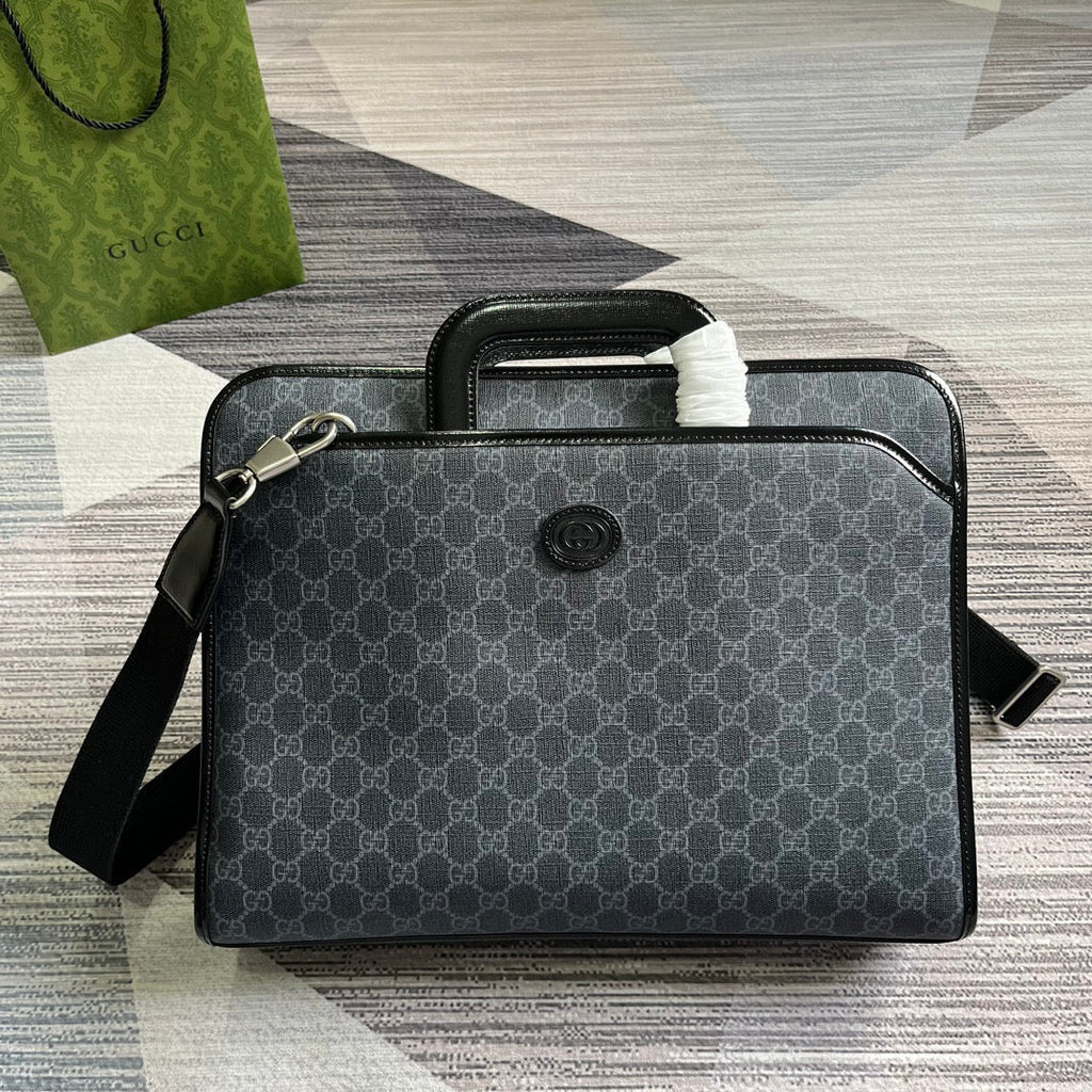 Gucci Briefcase 40 with Interlocking G Black Canvas Bag
