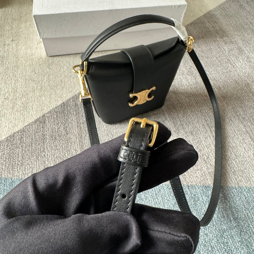 Celine Bucket Mini 13.5 Triomphe Black in Smooth Calfskin