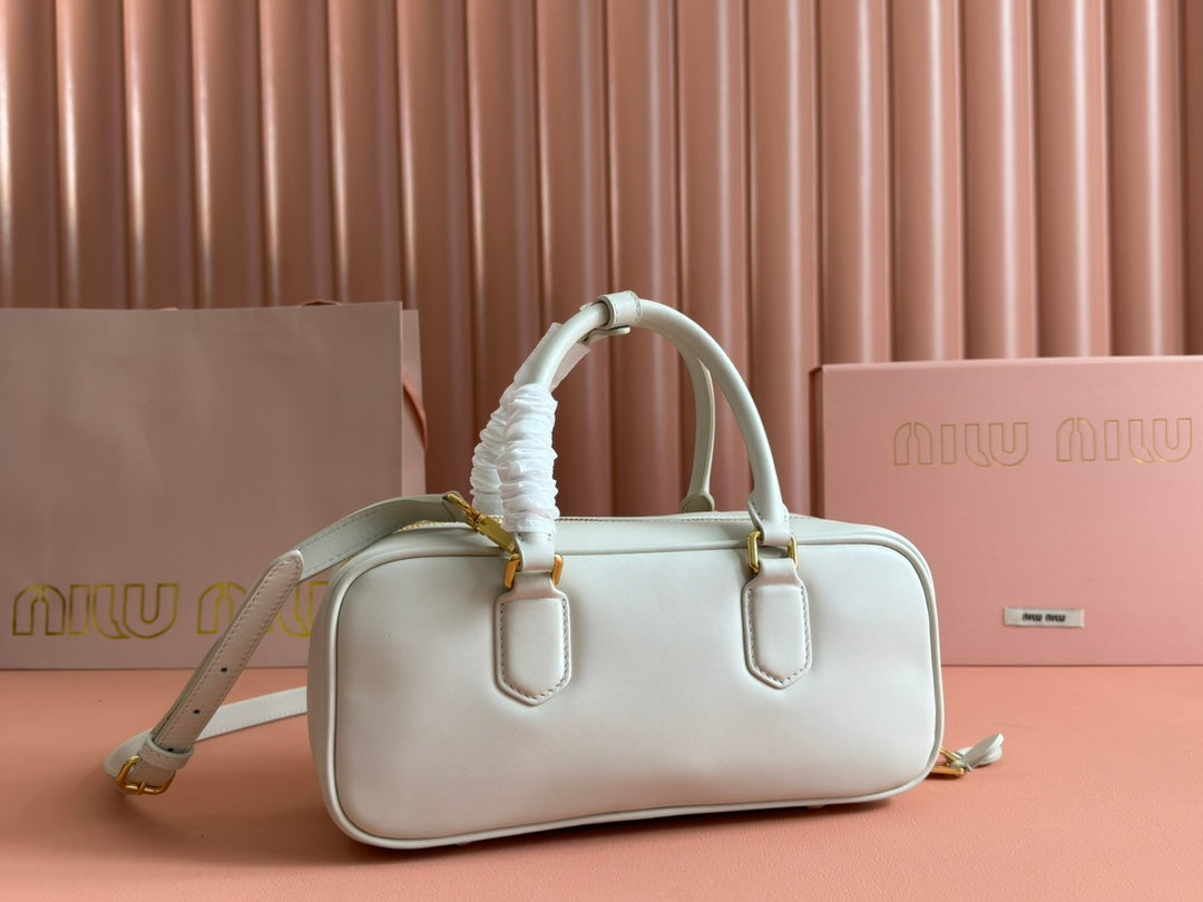 Arcadie Bag 27 in White Calfskin Embossed Logo